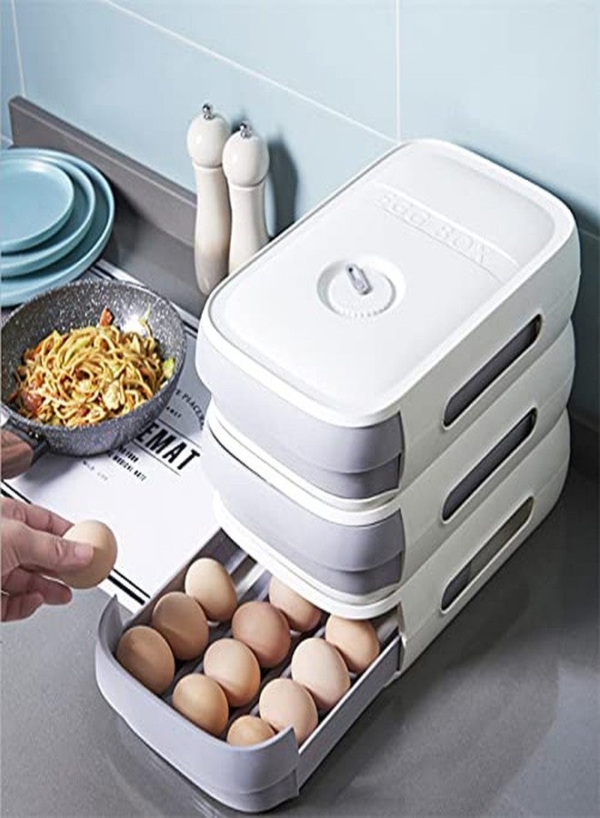 Evona Refrigerator Egg Container - Multi-Layer Household Drawer Type Box for Kitchen Fridge - Colorful Fresh Saving Container (White) - Image 4